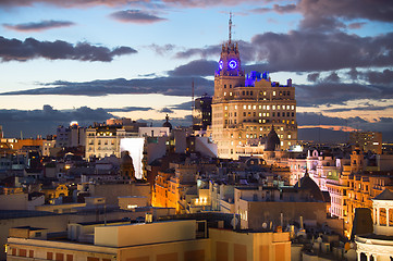 Image showing Madrid skyline at dusk. Spain