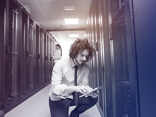 Image showing young technicians working together on servers