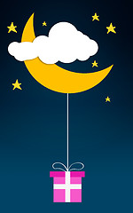 Image showing Cloud moon stars with pink gift