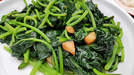 Image showing Tasty stir-Fried sweet potato leaves  