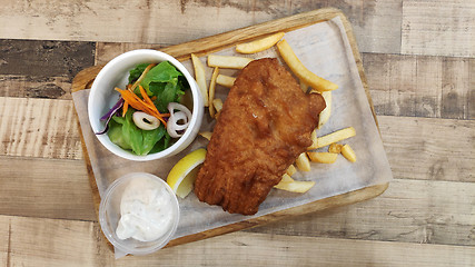 Image showing Delicious plate of fish and chips