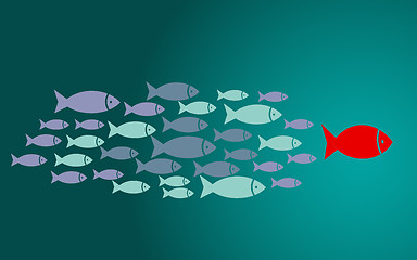 Image showing Leadership concept with small fishes group