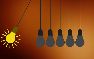 Image showing Hanging light bulbs with glowing one different