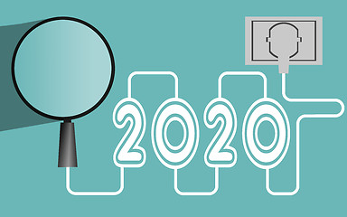 Image showing Magnifying glass and year 2020 with plug at the end