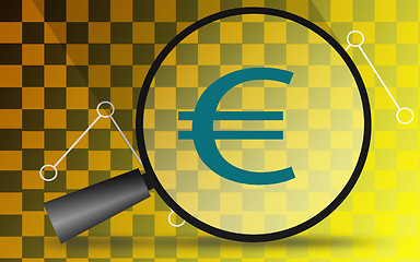 Image showing Euro sign with glass magnifier