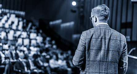 Image showing Public speaker giving talk at Business Event.