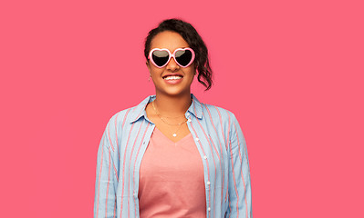 Image showing african american woman in heart-shaped sunglasses