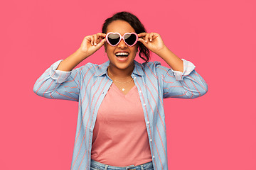 Image showing african american woman in heart-shaped sunglasses