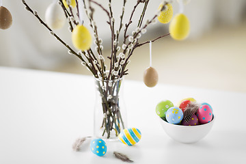 Image showing pussy willow branches decorated by easter eggs