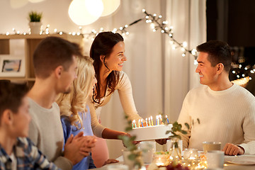 Image showing happy family having birthday party at home