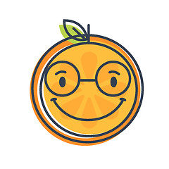 Image showing Emoji - smart smiling orange with glasses. Isolated vector.