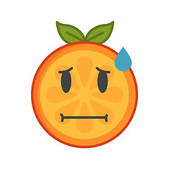 Image showing Emoji - worry orange with drop of sweat. Isolated vector.