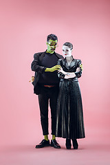 Image showing Halloween Family. Happy couple in Halloween Costume and Makeup