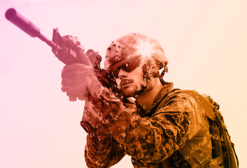 Image showing soldier aiming laseer sight optics white background