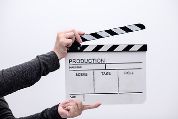 Image showing movie clapper on white background