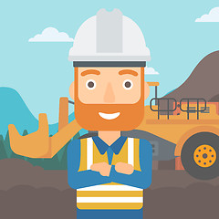 Image showing Miner with mining equipment on background.