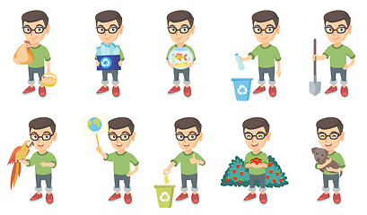 Image showing Little caucasian boy vector illustrations set.