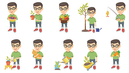 Image showing Little caucasian boy vector illustrations set.