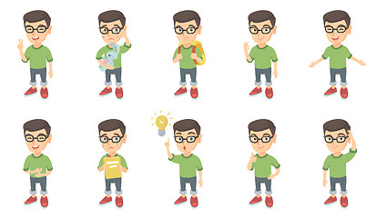 Image showing Little caucasian boy vector illustrations set.