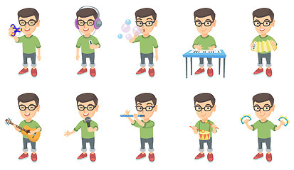 Image showing Little caucasian boy vector illustrations set.