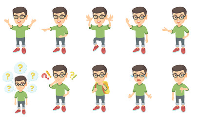 Image showing Little caucasian boy vector illustrations set.