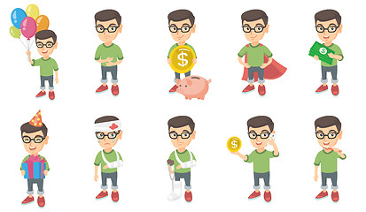 Image showing Little caucasian boy vector illustrations set.