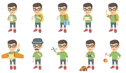 Image showing Little caucasian boy vector illustrations set.