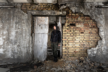 Image showing Abandoned damaged building wall