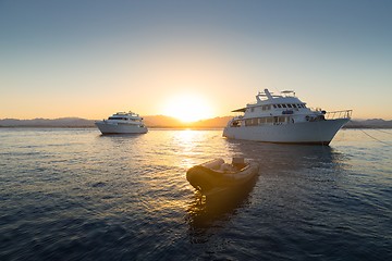 Image showing Luxury yacht docking near coral reef