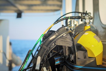 Image showing Scuba gear on the boat drying