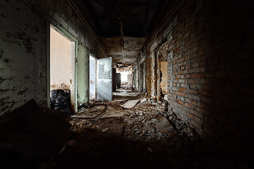 Image showing Abandoned corridor in damaged building