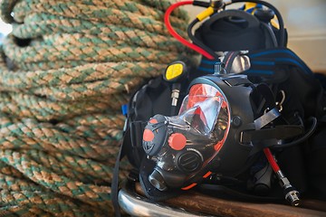 Image showing Scuba gear on the boat drying