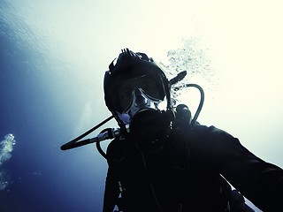 Image showing High end underwater mask on diver