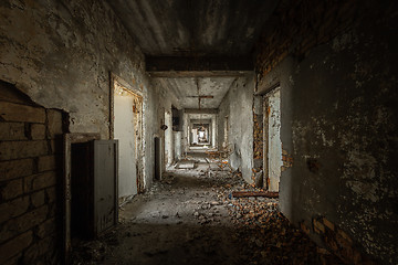 Image showing Abandoned corridor in damaged building