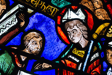 Image showing Bourges cathedral stained glass, Lucianus finds the tomb of St S