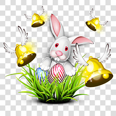 Image showing Happy easter egg with bunny and bells on transparent background