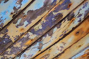 Image showing Peeling brown and blue paint wooden background