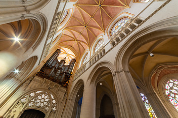 Image showing Vew of the organ in Cathedral of Saint Corentin in  Quimper