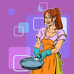 Image showing Woman housewife with a frying pan