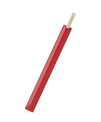 Image showing Wood chopsticks with red paper sleeve