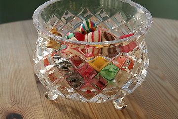 Image showing Crystal glass bowl with peppermint rock hardy