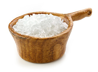 Image showing sea salt in wooden bowl