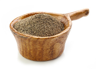 Image showing black pepper in wooden cup