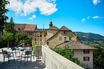 Image showing Street cafe in Gruyere, Switzerland