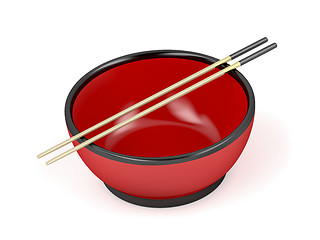 Image showing Empty bowl and chopsticks