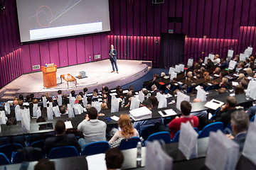 Image showing Speaker giving presentation on business conference event.