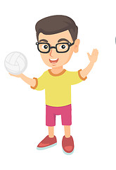 Image showing Little caucasian boy holding a volleyball ball.