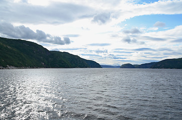 Image showing Fjords in evening sunlight