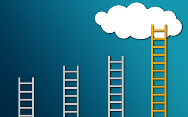 Image showing Yellow ladder to cloud on blue background