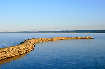 Image showing Breakwater at sunset, lake St-Jean